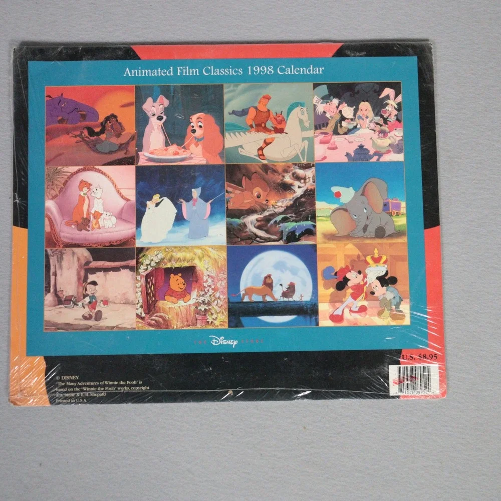 Vintage Disney Calendar 1998 Animated Film Classics & Collectible Stickers NWT